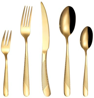 Besteckset Aus 18/8 Edelstahl, Diamantgehämmertes Hotelbesteck, 90-teiliges High-end-silberbesteck In Geschenkbox, Spülmaschinenfestes Besteck (5pcs)
