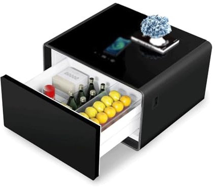 Smart Nightstand 15w Wireless Charging Bedside Table with Built in Fridge Bedside Cabinet Bedroom Side Table Chic End Table(Black)