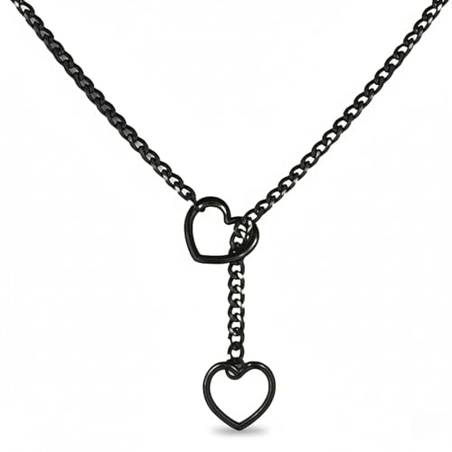 Wailike Herz O-Ring Slip Chain Halskette Punk Rock Edelstahl Cuban Y-Halskette Cuban Necklace für Frauen