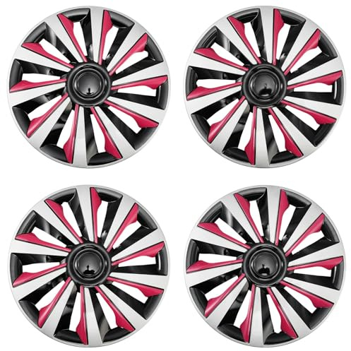 Alvorox Radkappen 16 Zoll 4er Set, Glanz Rosa zierkappen radzierblenden | Dreifarbig radzierblenden 16 zoll kompatibel mit Stahlfelgen, schnelle Installation, ABS-Kunststoff