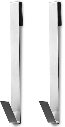 AFIODA 2 Pack Shower Door Hooks Silver, 10 Inch Frameless Glass Shower Door Towel Holder, Removable Stainless Steel Shower Screen Hooks for Bathroom, No Drilling