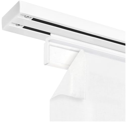 Gardinenschiene Set für Textile mit Klett System für Wandmontage - 2-läufig, Wandhalterung + Klettband, Aluminium, Vorhangschienen-Kombi inkl. 1 Schiene & 1 Paneelenwagen für 60er Textil