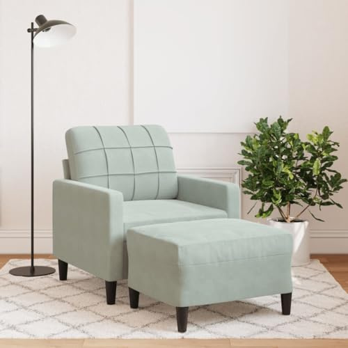 Mandloder Sessel mit Hocker, Hellgrau Samt Bezug, 60 cm Sitzbreite, Komfortabler Loungesessel mit Fußstütze für Wohnzimmer, Schlafzimmer, Entspannungsbereich, Modernes Design, Sitzgruppe 2-teilig