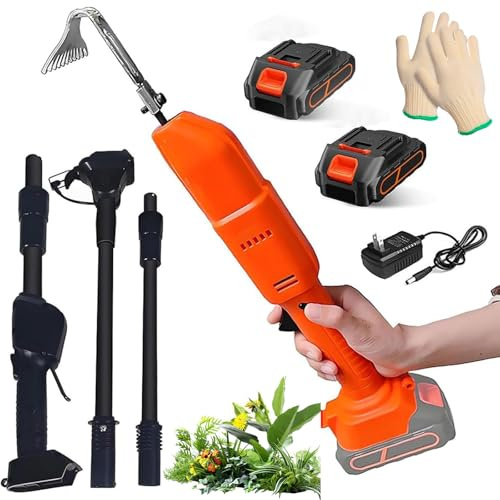 Cordless Cultivator Hoe, Electric Garden Weeder With 2 * 1.5ah & Telescopic Pole, Electric Digging Hoe Hand, 2-in-1 Gardening Tools & Rake, For Loosening Soil And Weeding With pole
