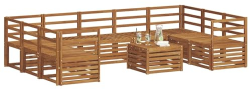 vidaXL Sofagarnituren 10 pcs Natur Massivholz Akazie, Moderner Garten-Sofa, robuster Sitzbereich, stilvolle Lounge-Möbel für entspannte Terrasse