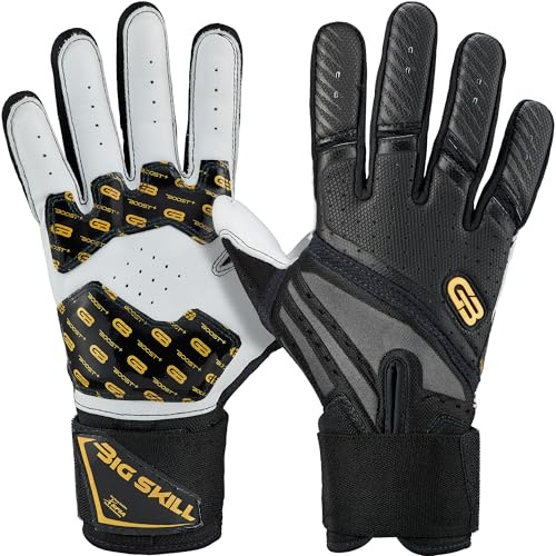 Grip Boost Big Skill 2.0 Lineman Fußballhandschuhe für Erwachsene, Schwarz/Gold, Größe L