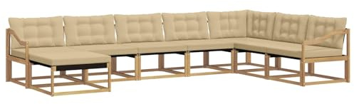 vidaXL Outdoor-Sofagarnitur mit Kissen 8 pcs Weiß und Beige, Moderne Garten-Sofa-Set, robuster Akazienholz, Bequeme Liege, stilvolle Freizeitmöbel für draußen