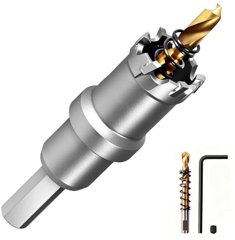 GPtzlei Scie Cloche Carbure TCT 25mm 3 Lames pour Inox, Métal et Fer | 2 forets pilotes, clé hexagonale, coffret, perçage propre sur tôle tube plaque, coupe nette