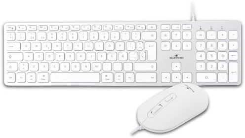 Bluestork Pack Mac - Teclado Mac y Ratón USB-C/USB-A Blanco QWERTY ES | Con Cable USB-C/USB-A, Teclado Mac Silencioso + Ratón, Blanco, Compatible Mac/iPad