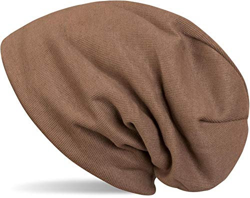 styleBREAKER warme Feinstrick Beanie Mütze mit sehr weichem Fleece Innenfutter, Longbeanie unifarben, Unisex 04024092, Farbe:Braun