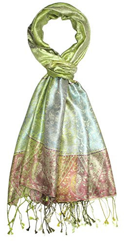 Lorenzo Cana Damen Schal Pashmina gewebt 100% Seide 70 cm x 190 cm Paisley Muster Seidenschal Seidentuch grün 7849911