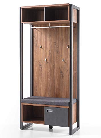 Newfurn Garderobenschrank Mehrzweckschrank Industrial Garderobe Schuhschrank Flurschrank Schrank II 90x202x 45 cm (BxHxT) II [Freddy.Sixteen] in Anthrazit/Eiche Stirling Dekor Flur Diele