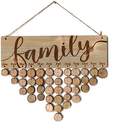 Holz DIY Kalender Hölzerne Kalender hängen Geburtstagskalender immerwährender Kalender Geschenk für Haus Party Dekoration mit 40 Scheiben