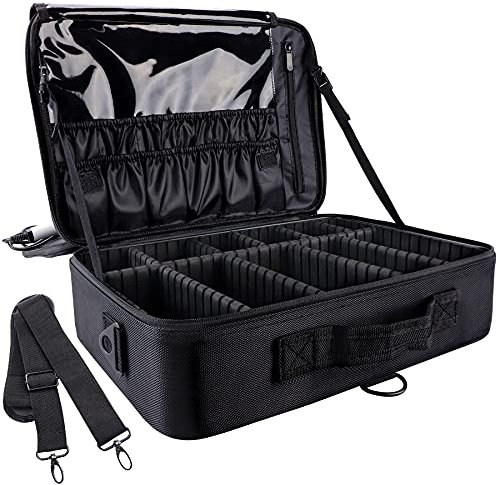 Kosmetiktasche, 3 Lagen Große Kapazität Professionelle Make Up Organizer Tasche wasserdichte Reise Portable Artist Schminkkoffer mit Verstellbaren Teilern und Riemen, 16,5