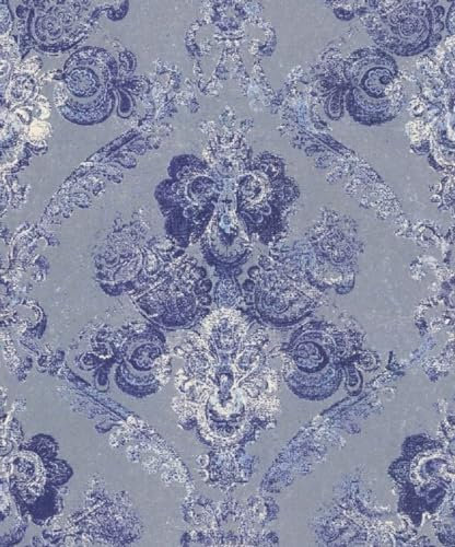 Casa Padrino Barock Textiltapete Silber/Blau 10,05 x 0,53 m - Wohnzimmer Deko Accessoires