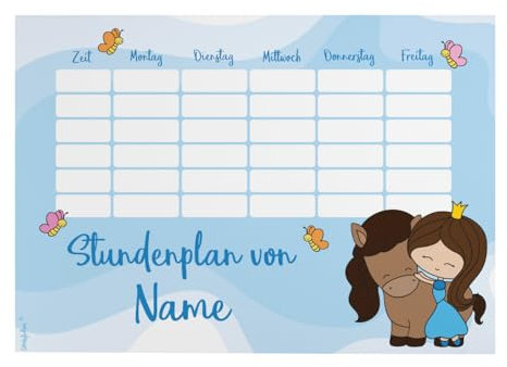 Striefchen® Magnetischer Stundenplan mit Namen für Mädchen zum Beschriften - perfekt zum Schulanfang Prinzessin mit Pony
