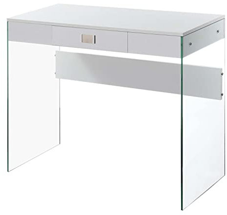 Convenience Concepts SoHo - Escritorio de cristal con 1 cajón, 36 pulgadas, color blanco