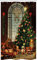 ABAKUHAUS Weihnachten Schmaler Duschvorhang, Weihnachtsbaum, Badezimmer Deko Set aus Stoff mit Haken, 120 x 180 cm, Braun Grün Rot