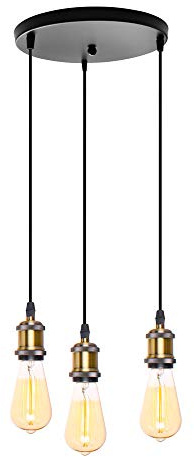 PETITES ECREVISSES Hängeleuchte Industrial E27 Edison Pendelleuchte Vintage 3-Flammig Metall Retro Deckenleuchte DIY Lampenschirm (ohne Leuchtmittel) (Bronze - mit runder Basis)