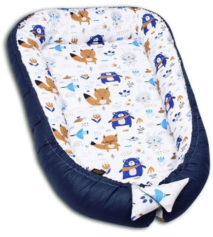 PaLulli 120x60 cm Babynest Babynestchen XXL Babykokon 2seitig 100% Baumwolle Kissen Nestchen für Babybett Reisebett für Baby und Säugling Feathers (Bears)