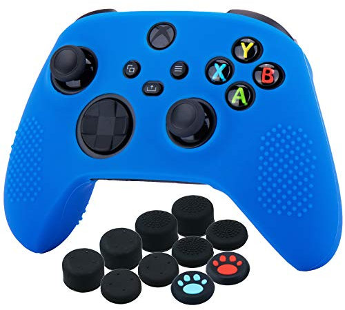YoRHa Silicona Funda Piel Carcasas Cubierta para Xbox Series X/S Mando x 1 (Azul) con Agarres para el Pulgar x 10