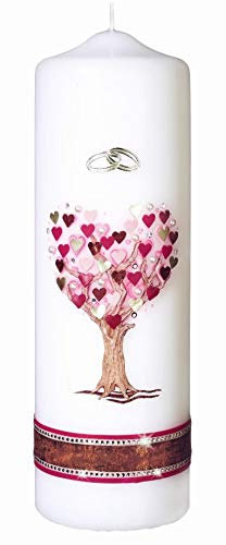 Hochzeitskerzen Lebensbaum mit Namensverzierung und Geschenkkarton 250 x 80 mm