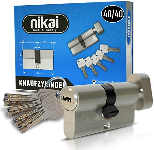 2x 6-Stiftiger Knaufzylinder Türzylinder 40/40 - Zylinderschloss 80 mm mit Knauf 20 mm 5 Schlüssel 2 Befestigungsschrauben - Hochwertiger Türschloss Zylinder mit 6 Stiften (2x 40/40 Silber)