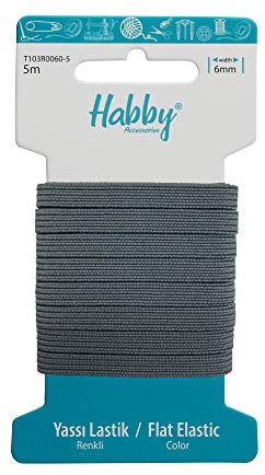 Habby Accessories 5m Gummiband | Elastic Bands | Gummilitze | Gummizug | Gummiband Nähen | Flach | 6mm | Grau