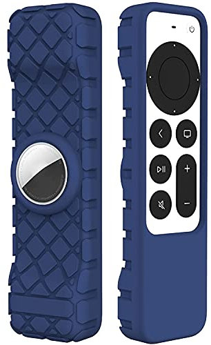 Anti-Rutsch Anti-Lost Shockproof Fernbedienungen Silikon Schutzhülle Cover für 2021 Apple TV 4K 6. Generation & Apple AirTag (Blau)