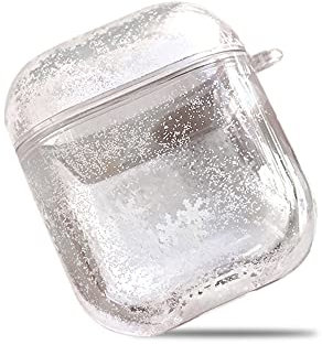 AXELENS Custodia Porta Auricolari Cuffie con Liquido e Glitter per Airpods 1 & 2 Resistente agli Urti, Rigida per Lui o per Lei - BIANCO/FIOCCHI DI NEVE