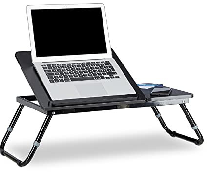 Relaxdays 1 x Laptoptisch fürs Bett, verstellbar, Betttablett klappbar, Leseklappe und Ablage, HxBxT: 40 x 75 x 35 cm, schwarz