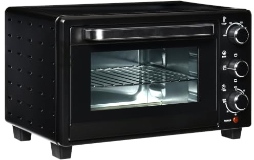 HOMCOM Fornetto Elettrico 21L Timer e Temperatura Regolabile, 3 Modalità di Cottura e Accessori Inclusi, 1400W, 46x38.5x29cm, Nero