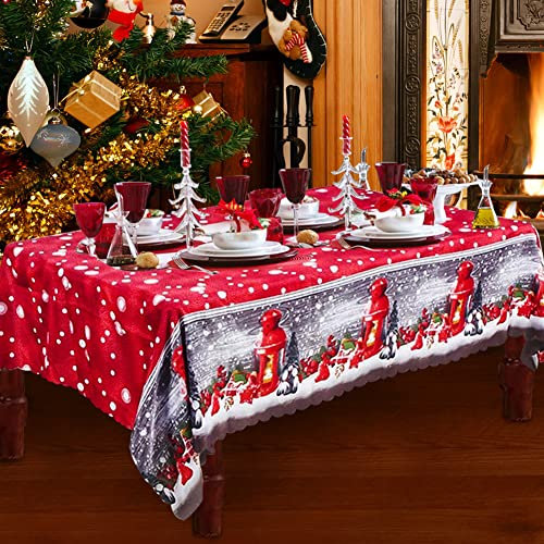 Weihnachtstischdecke, 180 x 150 cm Rechteckige Lang Weihnachten Tischdecke Tischläufer Rot Xmas Tischdecke Esstischdecke, Groß Abwaschbar Weihnachts Tischdecke Tischtuch für Tischdeko