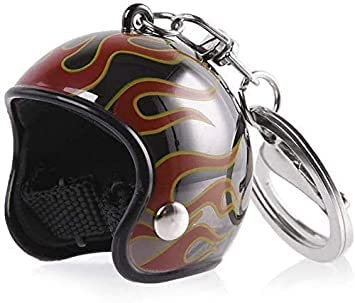 Llavero Motorradhelm Sporthelm Geschenk Schmuck Farbe Chrom mit Flammen