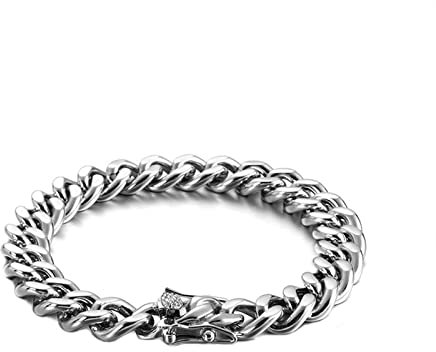 Skcess Herren Armband Silber,Armband Kubanische Kette Mit 3D-Schloss Rostfreier Stahl Herren Armband 210X11Mm