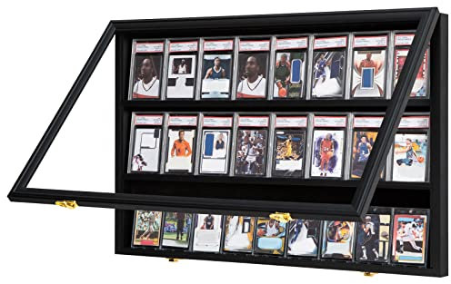 Grintus Baseballkarten-Vitrine, 24 abgestufte Sportkarten-Vitrine, Wandhalterung mit klarer Sicht und UV-Schutz, Acryltür für Baseball, Fußball, Basketball, Hockey, Sammelkartensammlung, Schwarz