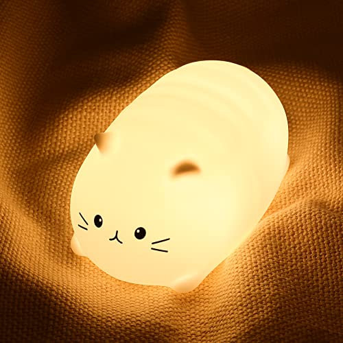 LOVERUIS Nachtlicht Katzen Kinder, 7 Farbwechsel LED Tragbare Touch Baby Lampe, USB aufladbar Silikon Tier Nachtlicht für Kinder Kindergarten Kleinkind (Brotkatze)