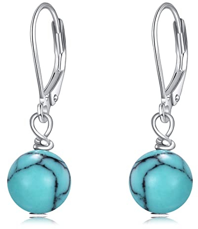 POPLYKE Sterling-Silber-Ohrringe mit einfachen Edelsteinen, rund, Kugel, Tropfen, baumelnde Leverback-Ohrringe für Frauen