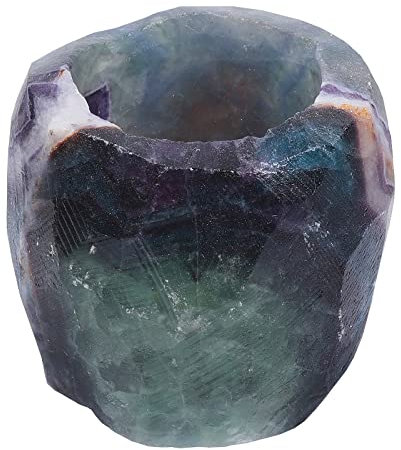 KYEYGWO Fluorite Natürlicher Oval Kristall Kerzenhalter Ornament, Heilung Stein Kerzenständer Polierte Edelstein Teelichthalter Modern Kerzenleuchter für Tischdeko Party Hochzeit Weihnachten