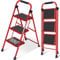 KINGRACK Escalera de 3 escalones, Escalera Plegable con Pedal Antideslizante y Ancho, Escalera pequeña con asa, Escalera de Acero Resistente, Escalera Ligera y portátil, Color Rojo