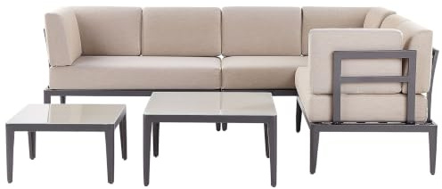 Beliani Modernes Outdoor-Lounge-Set Aluminium grau/beige für 6 Personen modern Rima III