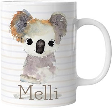 timalo® Tasse Tiere mit Namen personalisiert | Koala mit Wunschname für Kinder Geschenk zur Einschulung, Weihnachten, Nikolaus | mug-t-09