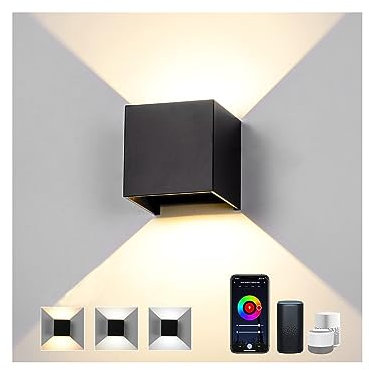 Elitlife Smart LED Wandleuchte Innen 12W, RGB Aussenleuchten Wasserdichte Wandlampe Dimmbar Steuerbar via App Außenlampe Mit Einstellbar Abstrahlwinkel LED Wandbeleuchtung Innen & Außen