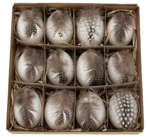 NaDeco Hühnereier, bemalt, 12 Stück, mit Hänger, in vielen Farben & mit verschiedenen Motiven erhältlich | Deko-Ostereier | Schöne Osterdeko zum Aufhängen, Farbe:Gepunktet mit Federn