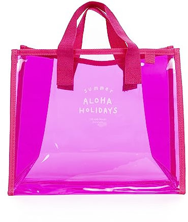 IRIA QUINTANA. Zeme Sac Shopper PVC transparent 34,5 x 14,5 x 27,5 cm Couleur : Fuchsia, fuchsia, Utilitaire