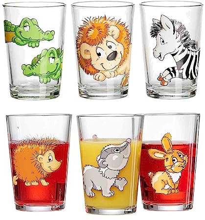 Ritzenhoff & Breker Juego de 6 vasos infantiles Happy Zoo y animales del bosque, 205 ml, tazas impresas para niños con motivos de animales, aptos para lavavajillas