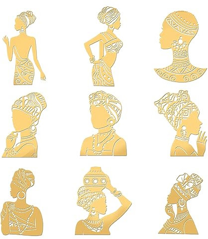 OLYCRAFT 9 Stück 4x4cm Tribal Frauen Muster Aufkleber Afrikanischer Stammes Aufkleber Selbstklebende Goldene Aufkleber Metall Gold Aufkleber Für DIY Kunstharz Telefon Und Wasserflaschen Dekoration