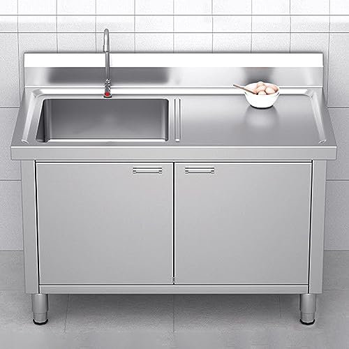 Meuble Sous évier Autoportant, évier Commercial Autoportant, évier Extérieur Autoportant, Stockage De Grande Capacité Avec Table D'opération évier En Acier Inoxydable(39in/100cm,左)