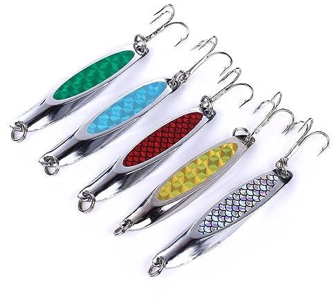 OriGlam 5pcs Fishing Lures Metal Spoons Hard Baits, Metal Fishing Lure Spinner Baits Fishing Spoons, Fishing Trout Lures Pike Trout Spoons for Salmon Trout Bass Pike