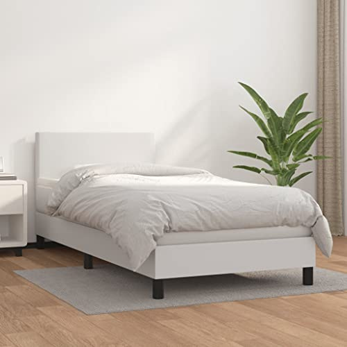 ZQQLVOO Bettgestell Familienbett Palettenbett Boxspringbett mit Matratze Weiß 90x190 cm Kunstleder